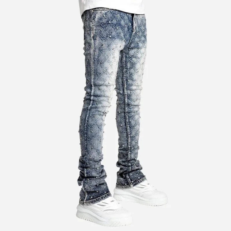 Men's Pearl Studded Stacked Jeans Slim Fit Hip Hop Streetwear Denim Pants sold by Good American Jeans product image thumbnail 2