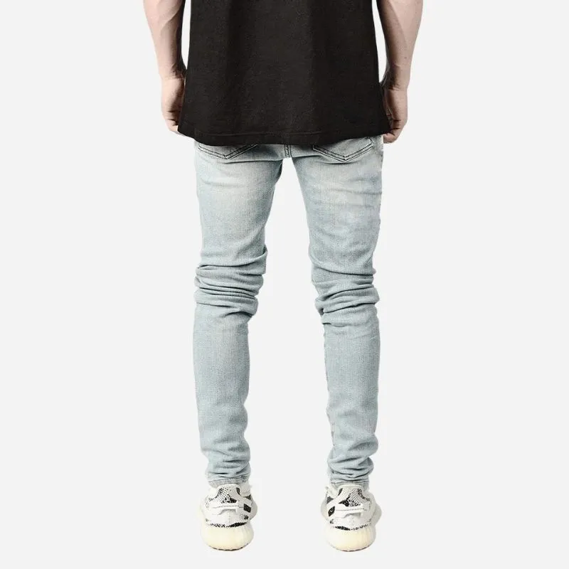 Men's Ripped Slim Fit Skinny Jeans Red Patch Distressed Street Denim sold by Good American Jeans product image thumbnail 2