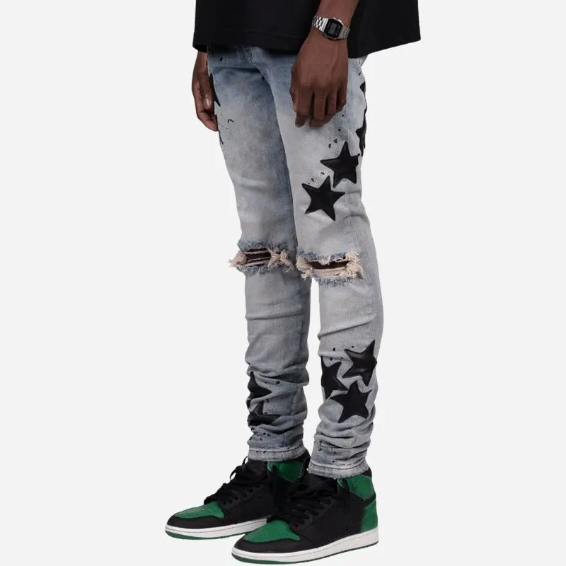 Men's Star Patch Distressed Ripped Skinny Jeans Street Style Stretch Denim sold by Good American Jeans product image thumbnail 2