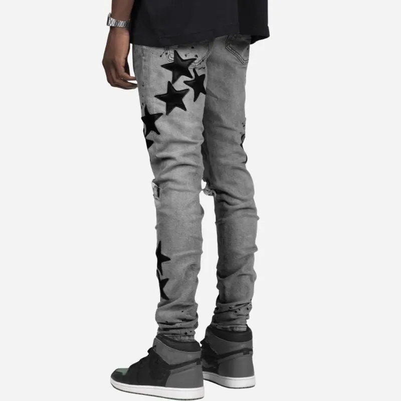 Men's Star Patch Distressed Ripped Skinny Jeans Street Style Stretch Denim sold by Good American Jeans product image thumbnail 3