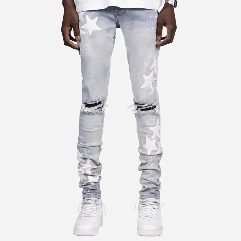 Men's Star Patch Distressed Ripped Skinny Jeans Street Style Stretch Denim sold by Good American Jeans product image thumbnail 5