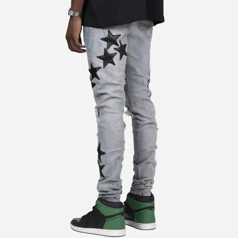 Men's Star Patch Distressed Ripped Skinny Jeans Street Style Stretch Denim sold by Good American Jeans product image thumbnail 4