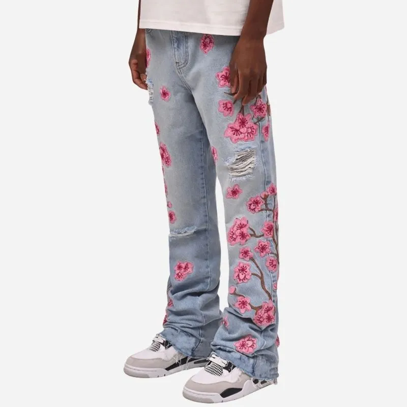 Men's Graphic Floral Embroidered Distressed Straight Leg Denim Jeans sold by Good American Jeans product image thumbnail 5