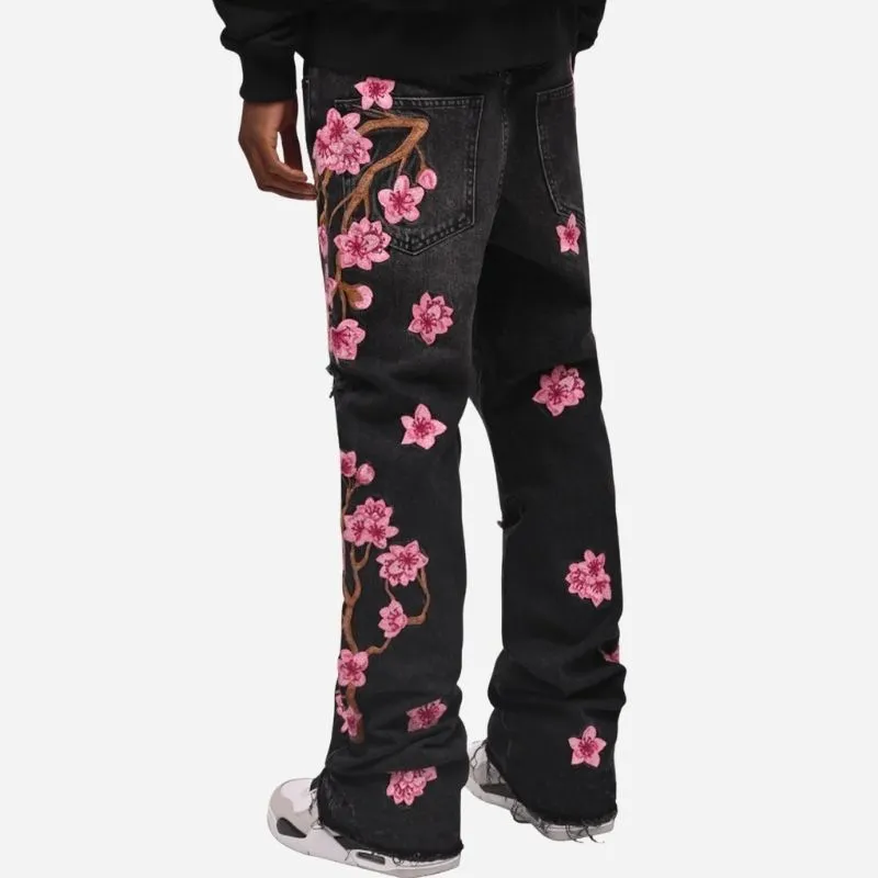 Men's Graphic Floral Embroidered Distressed Straight Leg Denim Jeans sold by Good American Jeans product image thumbnail 3