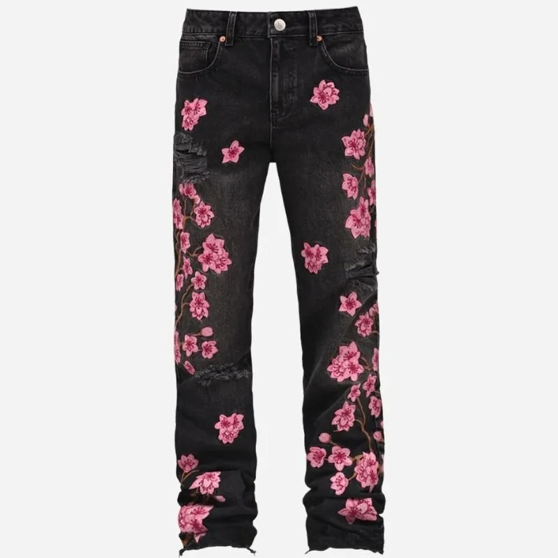 Men's Graphic Floral Embroidered Distressed Straight Leg Denim Jeans sold by Good American Jeans product image thumbnail 4