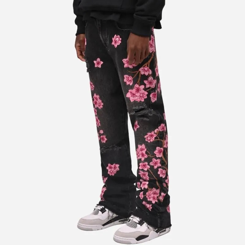 Men's Graphic Floral Embroidered Distressed Straight Leg Denim Jeans sold by Good American Jeans product image thumbnail 2