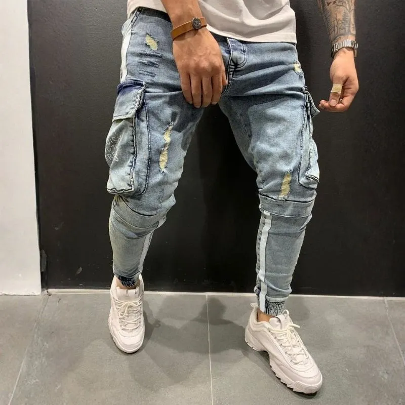 Men's Cargo Distressed Skinny Jeans Street Stretch Denim Jogger Pants sold by Good American Jeans product image thumbnail 4