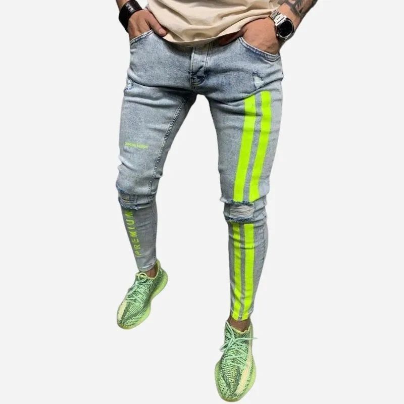 Men's Distressed Skinny Jeans with Side Stripes Stretch Street Denim made by Good American Jeans