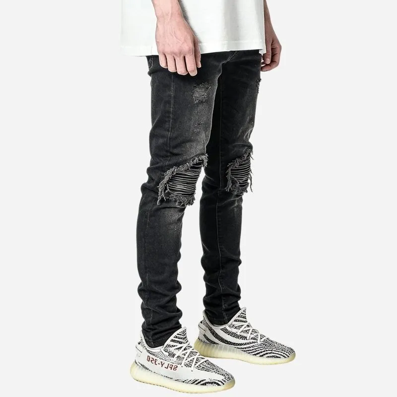 Men's Distressed Slim Fit Ripped Denim Tapered Jeans Streetwear Style sold by Good American Jeans product image thumbnail 5