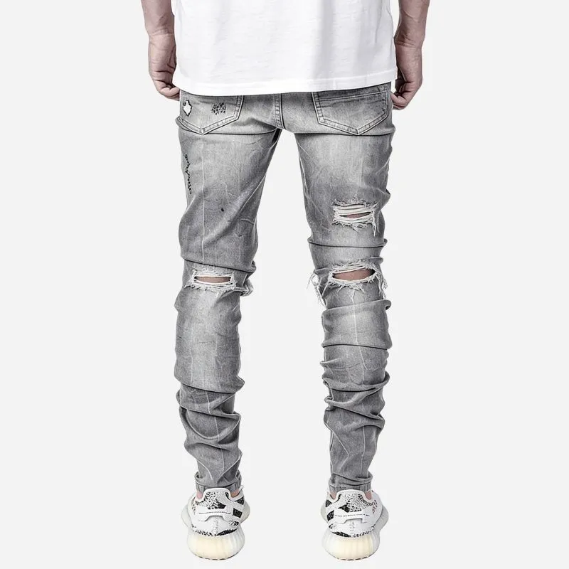 Men's Distressed Slim Fit Ripped Denim Tapered Jeans Streetwear Style sold by Good American Jeans product image thumbnail 2