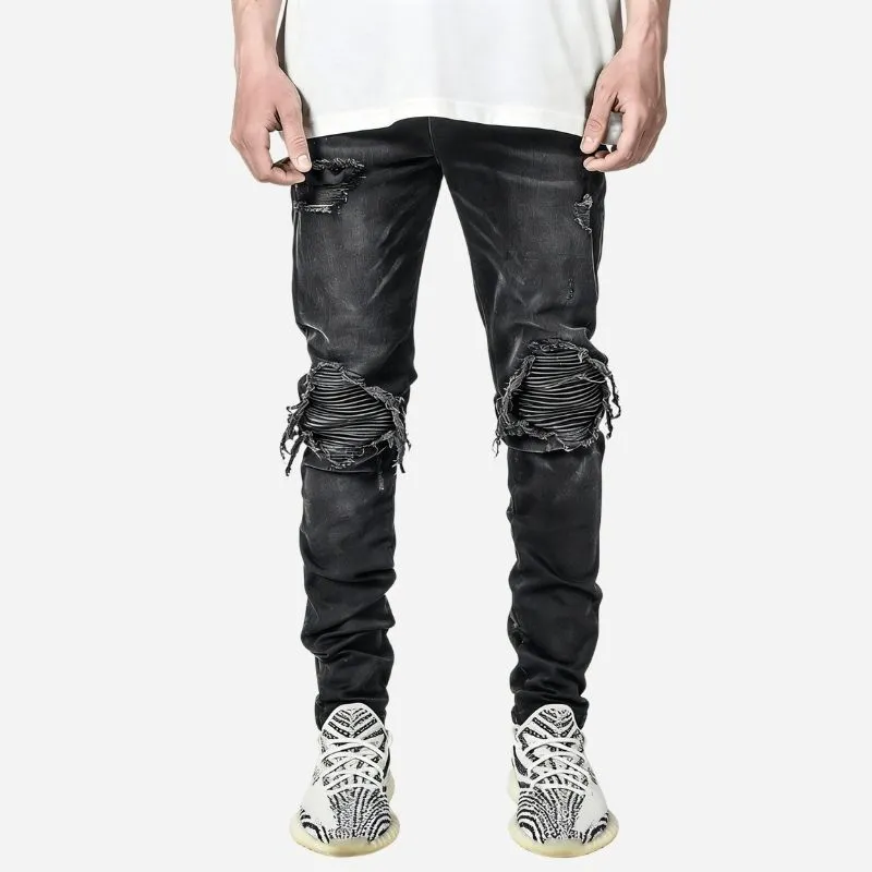 Men's Distressed Slim Fit Ripped Denim Tapered Jeans Streetwear Style sold by Good American Jeans product image thumbnail 4