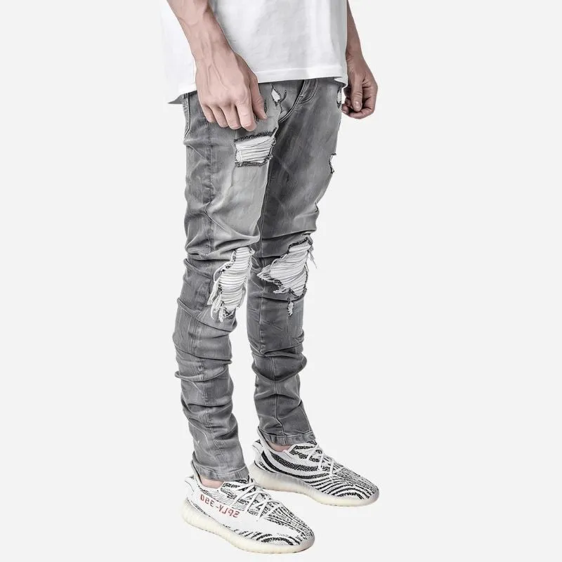 Men's Distressed Slim Fit Ripped Denim Tapered Jeans Streetwear Style sold by Good American Jeans product image thumbnail 3
