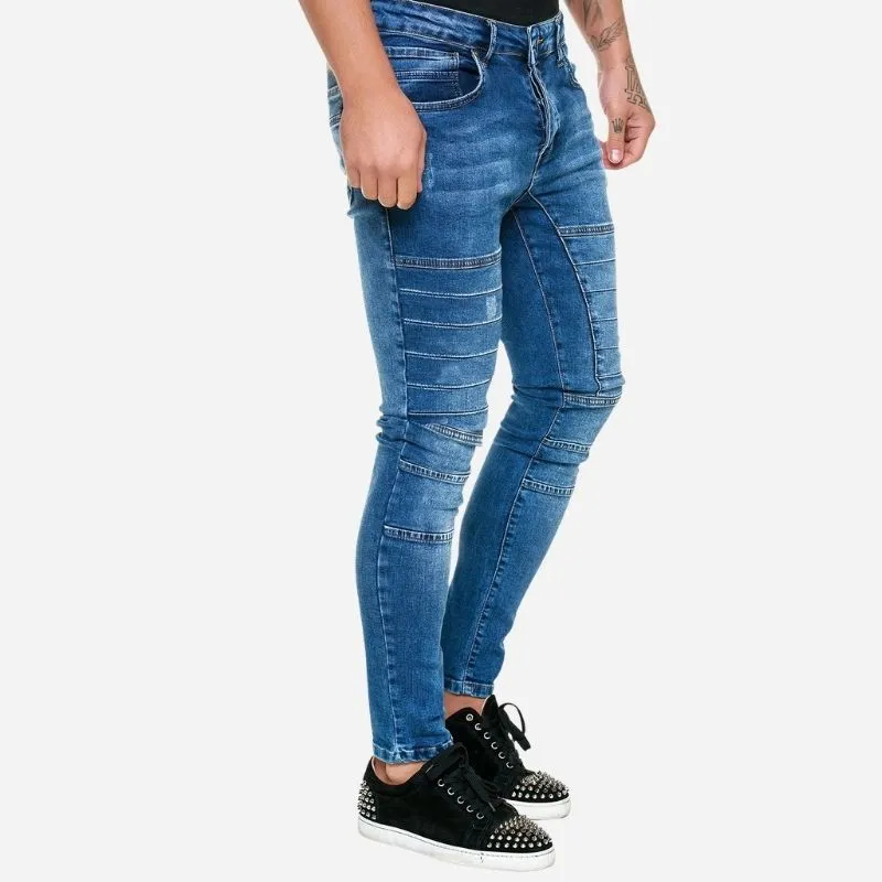 Men's Panel Moto Jeans Biker Style Tapered Leg Stretch Denim Pants sold by Good American Jeans product image thumbnail 3