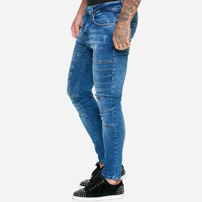 Men's Panel Moto Jeans Biker Style Tapered Leg Stretch Denim Pants sold by Good American Jeans product image thumbnail 4