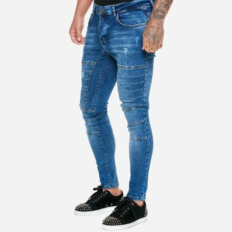 Men's Panel Moto Jeans Biker Style Tapered Leg Stretch Denim Pants sold by Good American Jeans product image thumbnail 2