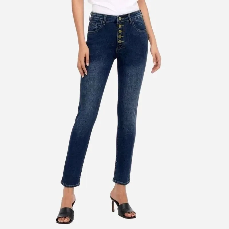 Women's High Waisted Button Fly Skinny Jeans Stretch Denim Pants made by Good American Jeans