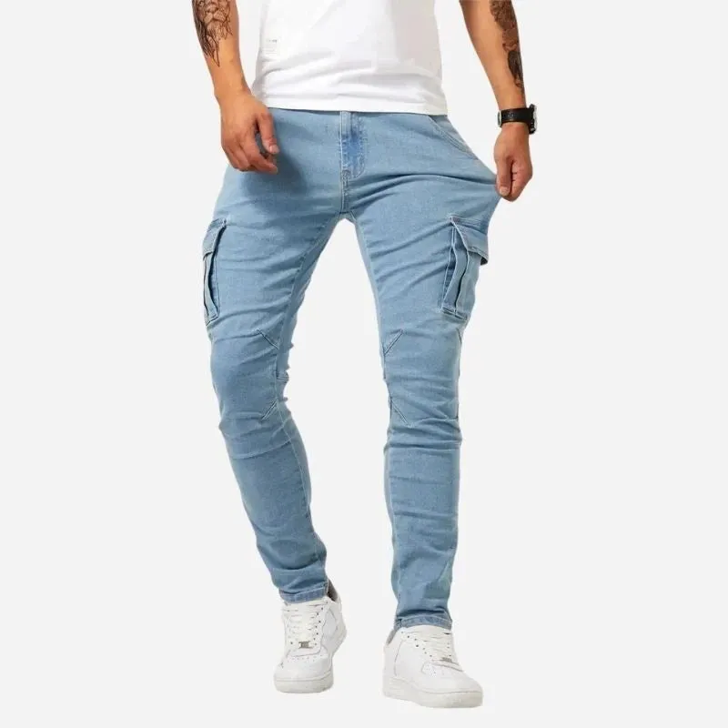 Men's Slim Fit Cargo Jeans Stretch Denim Pants Multi Pocket Trousers made by Good American Jeans