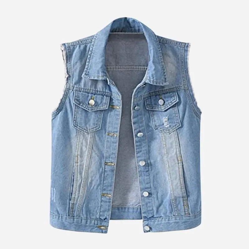 Women's Denim Vest Button Up Sleeveless Slim Fit Jean Waistcoat made by Good American Jeans