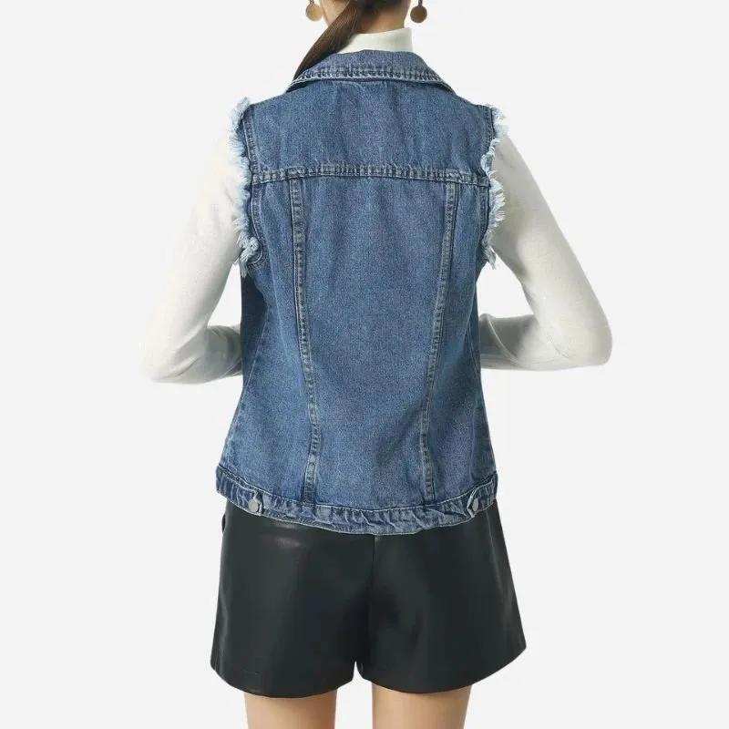 Women's Denim Vest Button Up Sleeveless Slim Fit Jean Waistcoat sold by Good American Jeans product image thumbnail 4
