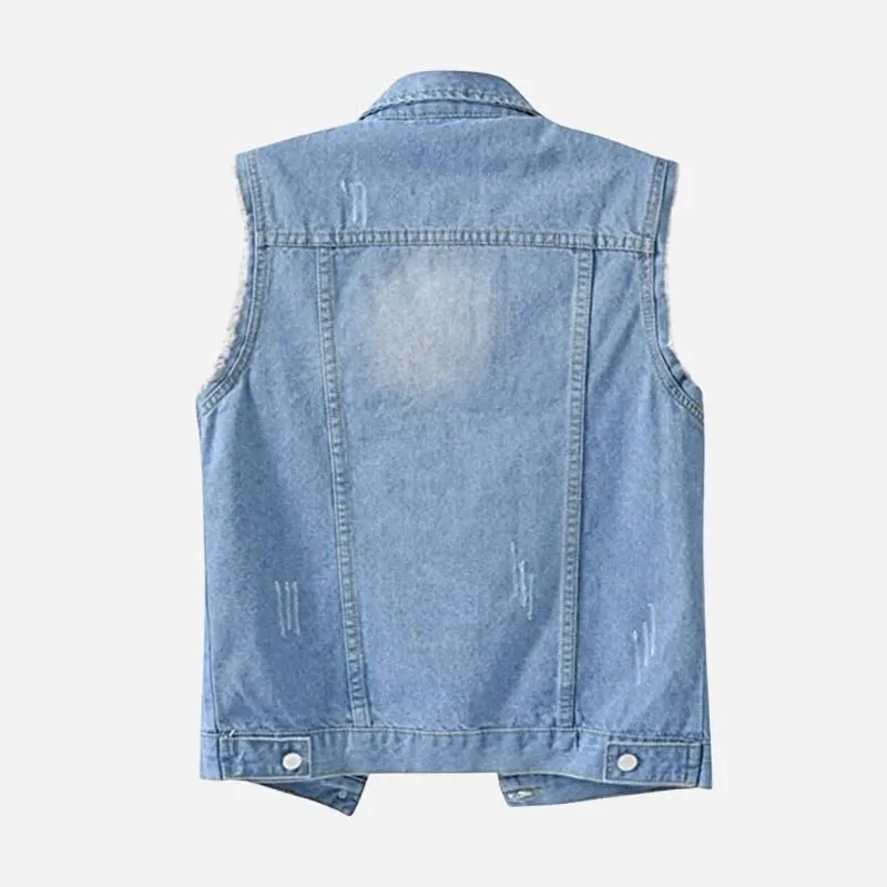 Women's Denim Vest Button Up Sleeveless Slim Fit Jean Waistcoat sold by Good American Jeans product image thumbnail 2