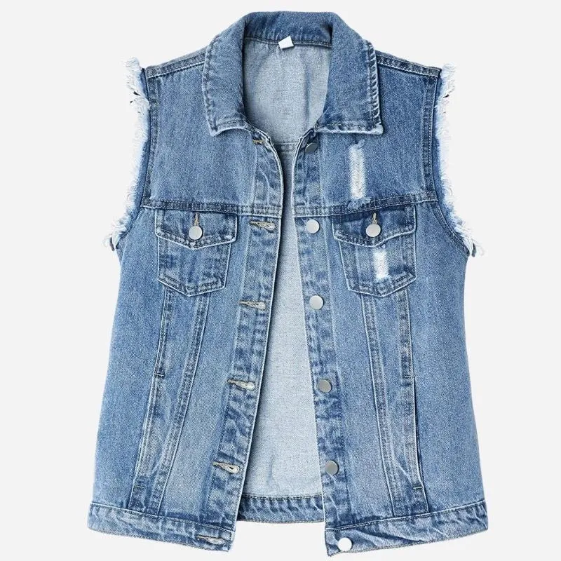 Women's Denim Vest Button Up Sleeveless Slim Fit Jean Waistcoat sold by Good American Jeans product image thumbnail 5