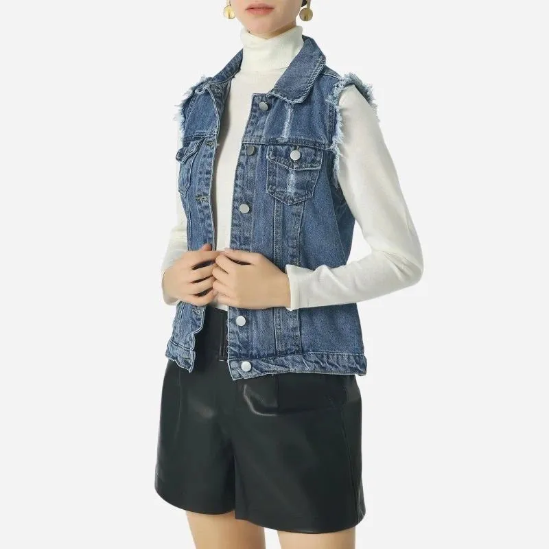 Women's Denim Vest Button Up Sleeveless Slim Fit Jean Waistcoat sold by Good American Jeans product image thumbnail 3