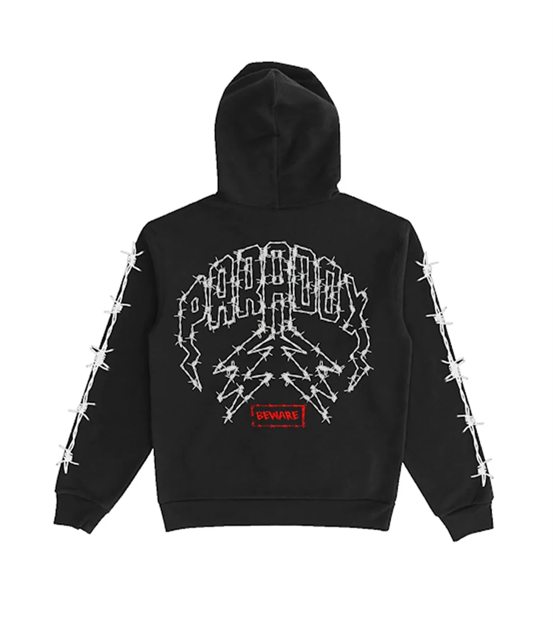 "BEWARE BARBWIRE" HALLOWEEN EXCLUSIVE ZIP-UP HOODIE (BLACK) sold by Paradox Lab product image thumbnail 2