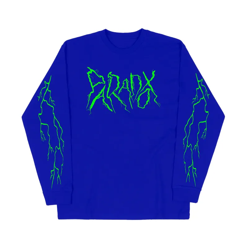 "Lightning Strike" Long Sleeve Tee (Blue/Neon Green) sold by Paradox Lab