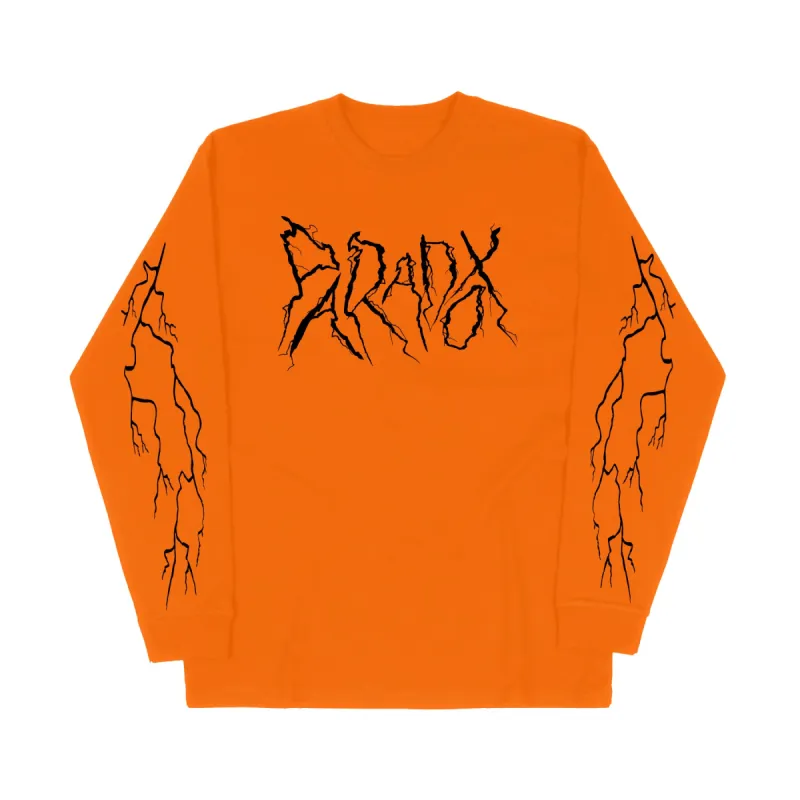 "Lightning Strike" Long Sleeve Tee (Orange/Black) sold by Paradox Lab