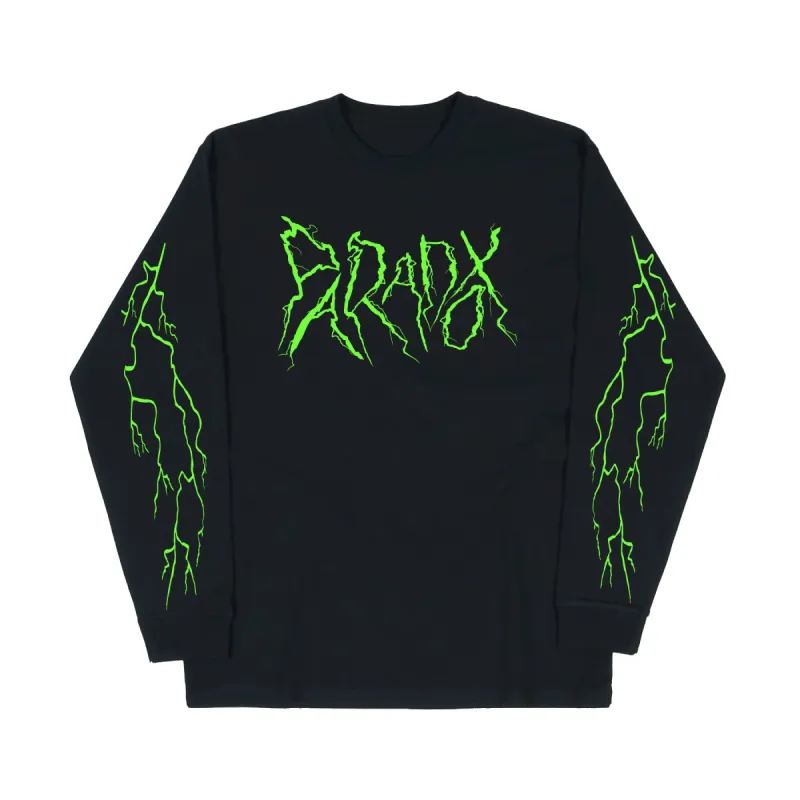 "Lightning Strike" Long Sleeve Tee (Black/Neon Green) sold by Paradox Lab