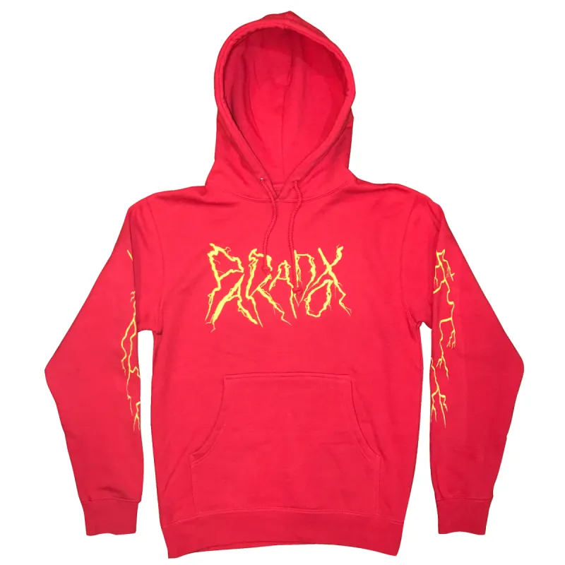 Lightning Strikes Pull-Over Hoodie (Red/Gold) sold by Paradox Lab