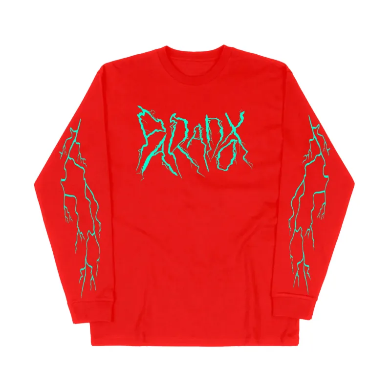 "Lightning Strike" Long Sleeve Tee (Red/Teal) sold by Paradox Lab