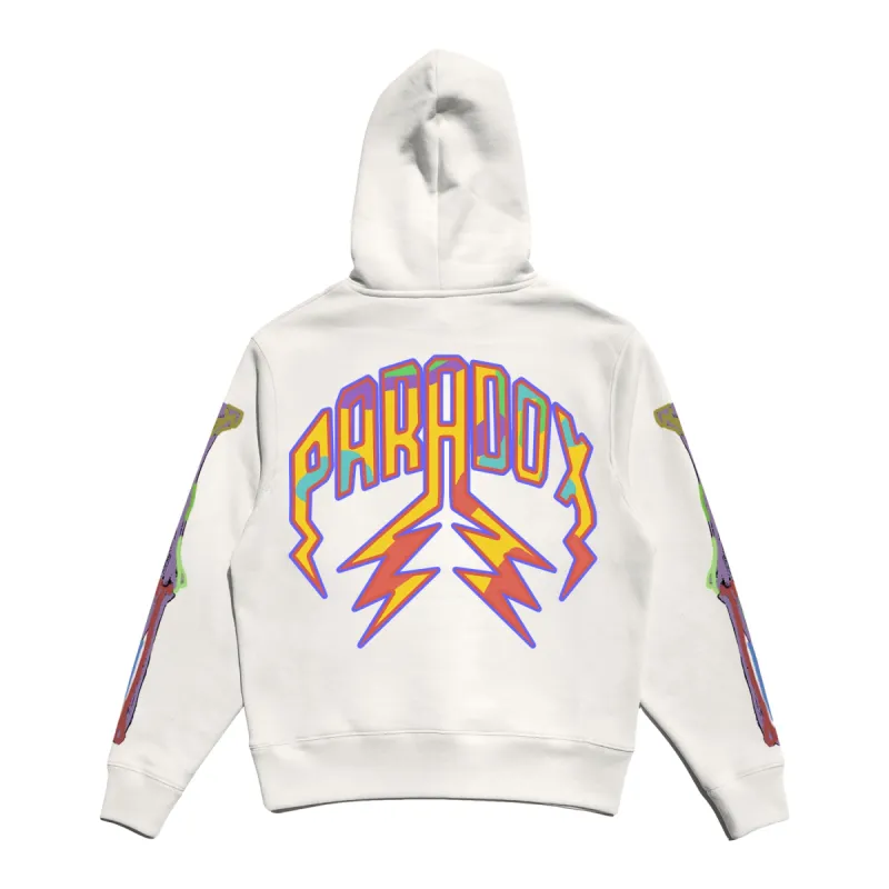 "THERMAL BONE SLEEVE" LIGHTNING ARC LOGO PULL-OVER HOODIE (BONE WHITE) sold by Paradox Lab