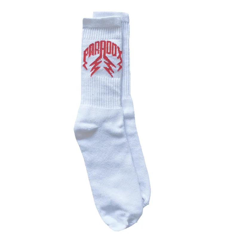 Crew Socks Lightning Arc Logo (2 Pack) - White/Red sold by Paradox Lab
