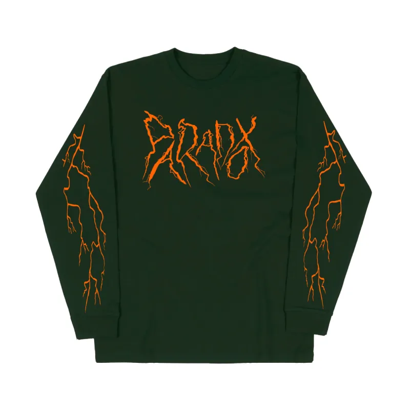 "Lightning Strike" Long Sleeve Tee (Olive Green/Orange) sold by Paradox Lab