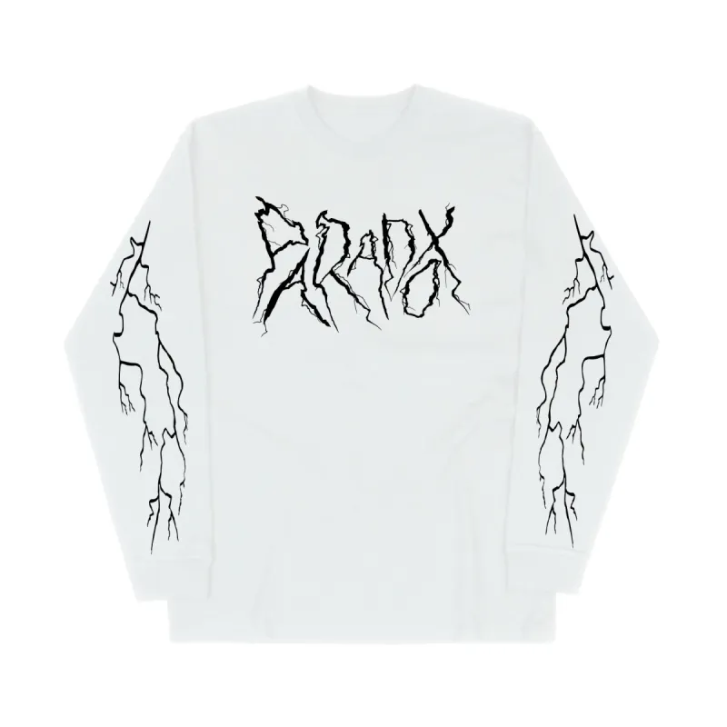 "Lightning Strike" Long Sleeve Tee (White/Black) sold by Paradox Lab