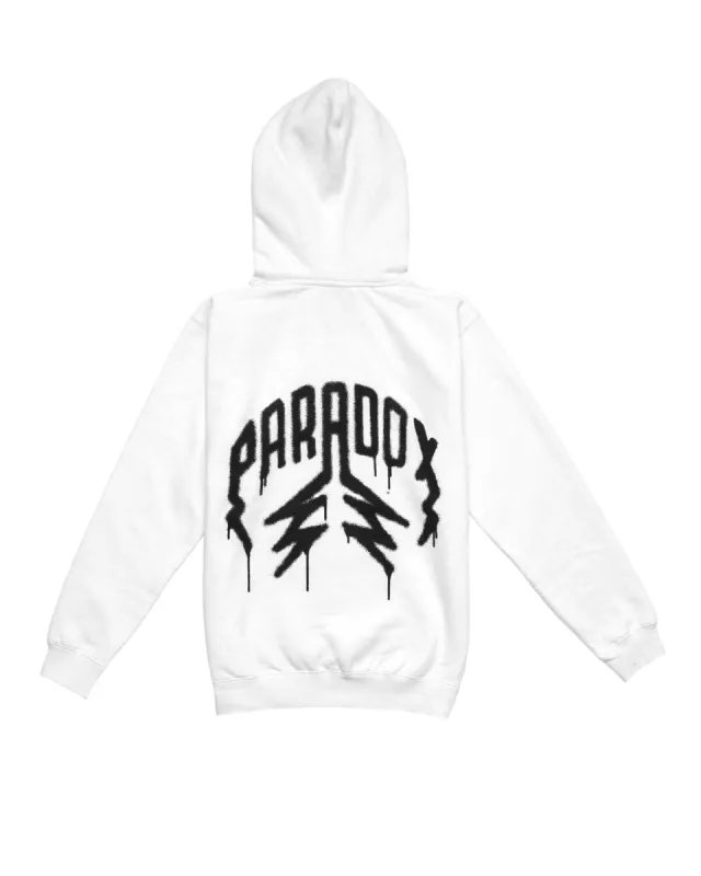 "Spray Paint" Lightning. Arc Logo Hoodie (White) sold by Paradox Lab