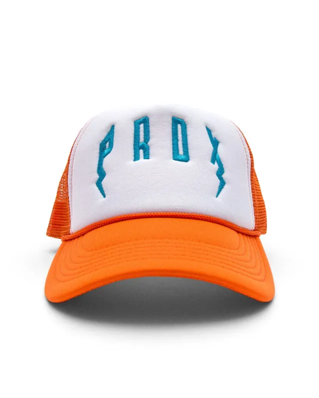 PRDX Trucker Hat (Orange/ White/ Teal) sold by Paradox Lab