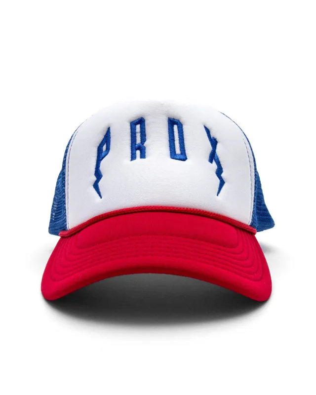 PRDX Trucker Hat (Red/White/Blue) sold by Paradox Lab