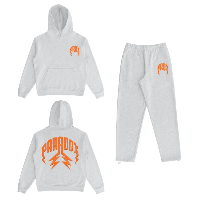 Lightning arc logo sweatsuit (GREY/ORANGE) sold by Paradox Lab