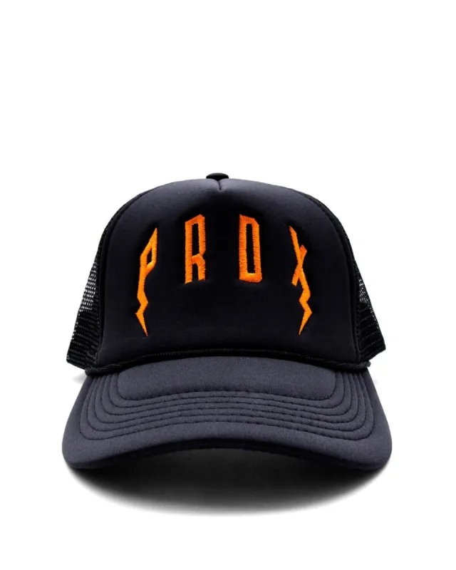PRDX TRUCKER HAT (BLACK/BLACK/ORANGE) sold by Paradox Lab