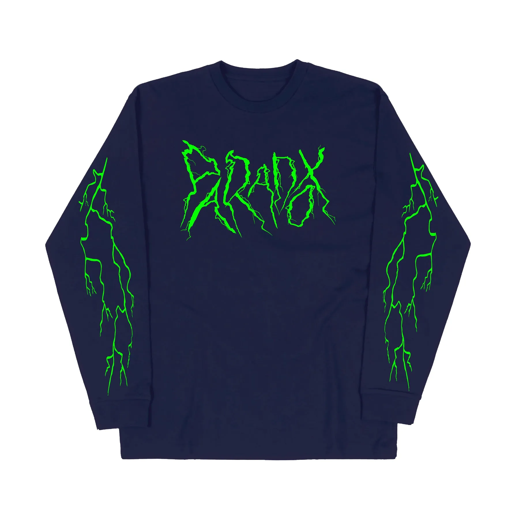 "Lightning Strike" Long Sleeve Tee (Navy/Neon Green) sold by Paradox Lab