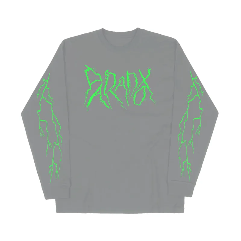 "Lightning Strike" Long Sleeve Tee (Grey/Green) sold by Paradox Lab