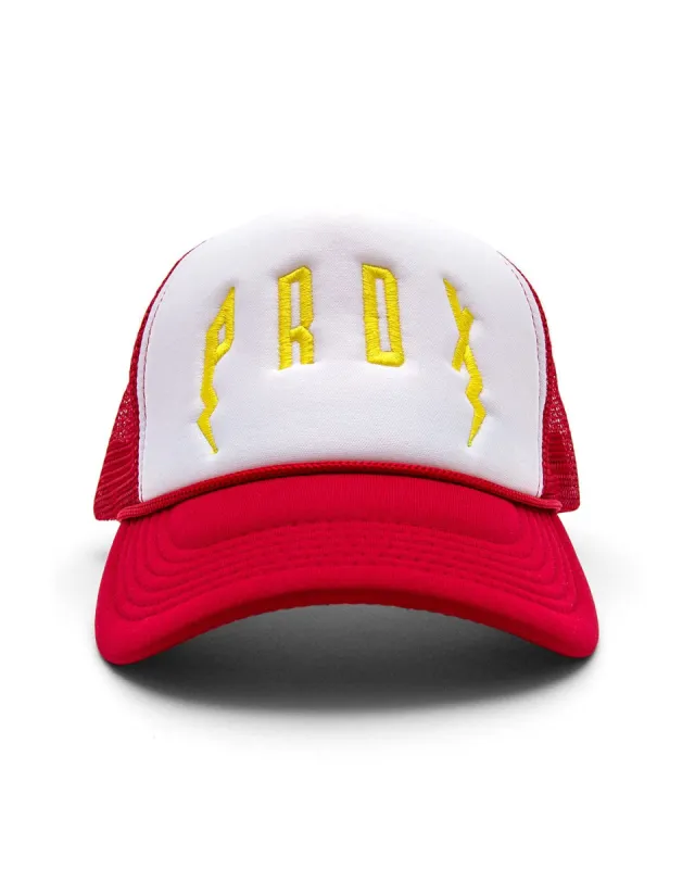 PRDX Trucker Hat (Red/White/Gold) sold by Paradox Lab