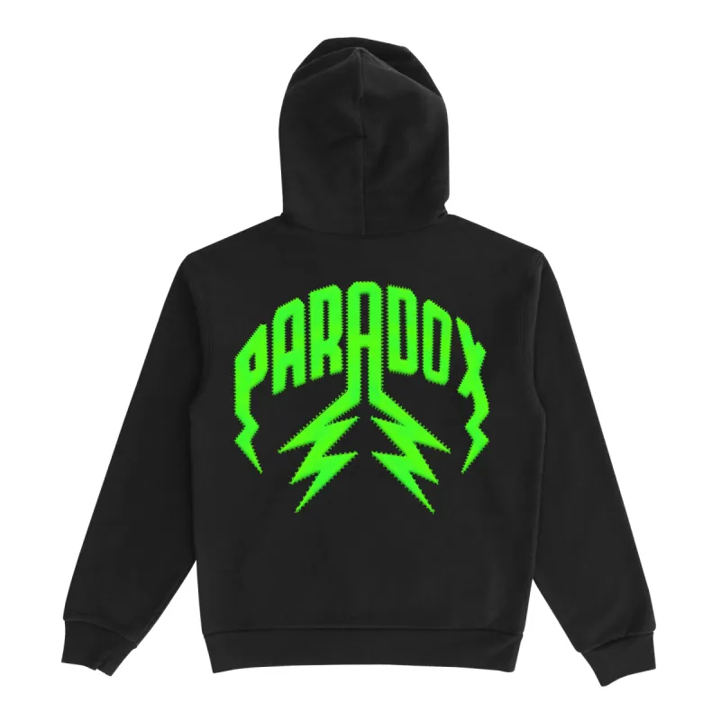 TWILL LIGHTNING ARC LOGO PULL-OVER HOODIE (BLACK/GREEN) sold by Paradox Lab