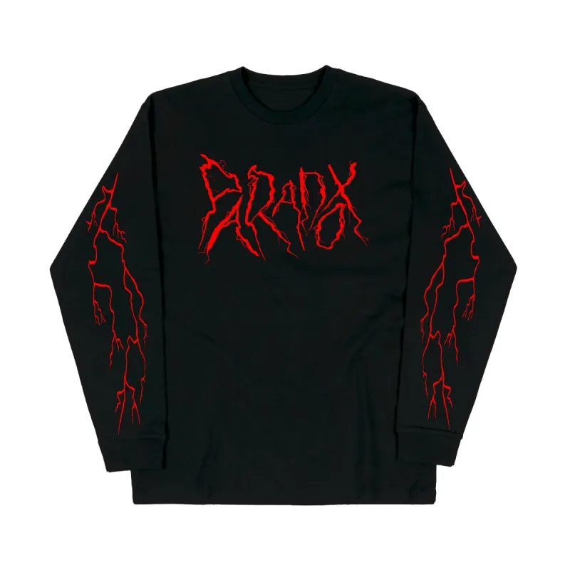 "Lightning Strike" Long Sleeve Tee (Black/Red) sold by Paradox Lab
