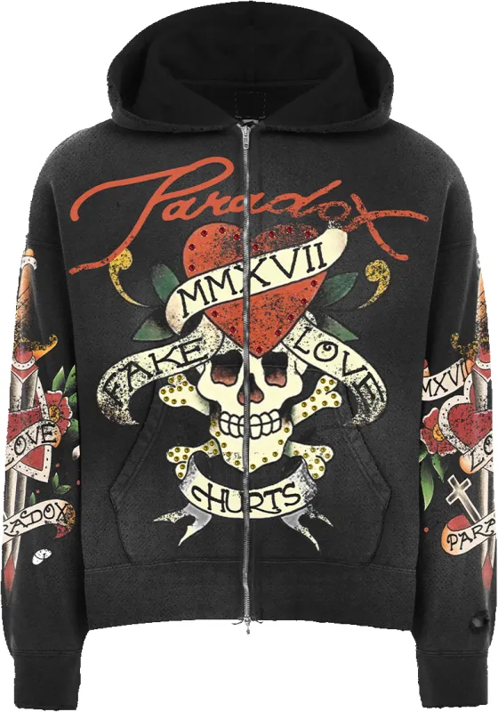 “FAKE LOVE HURTS” Zip-Up Hoodie sold by Paradox Lab