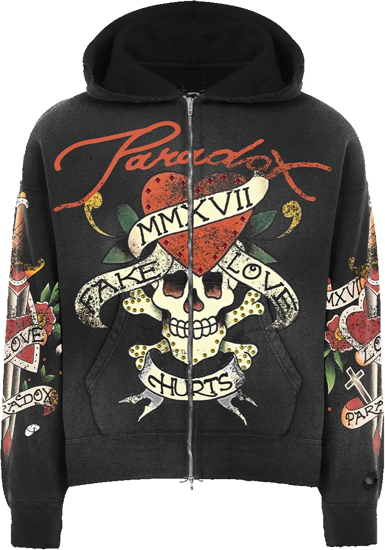“FAKE LOVE HURTS” Zip-Up Hoodie sold by Paradox Lab