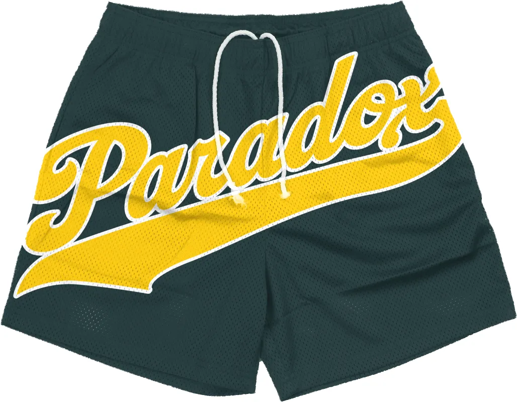 “Athletics” Mesh Shorts (Green/Yellow) sold by Paradox Lab