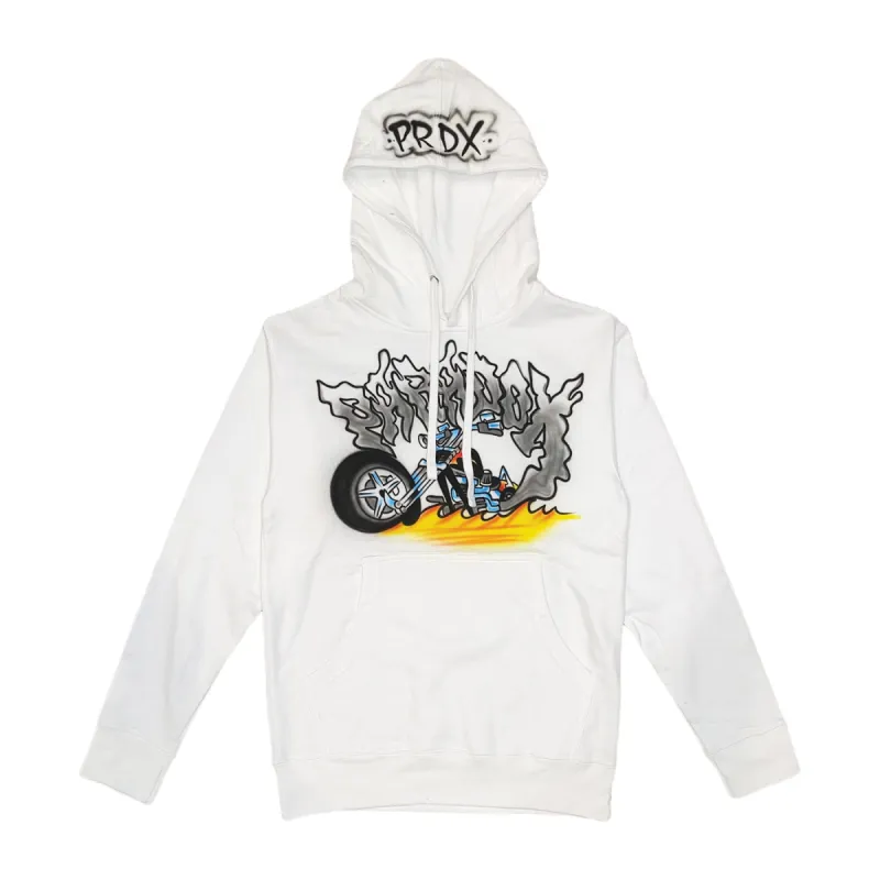 Airbrushed Vintage "Motorcycle" Pullover Hoodie (White) sold by Paradox Lab